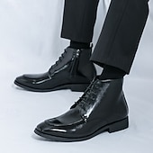 economico Stivali da vestiti-stivaletti chelsea da uomo neri lucidi con finitura lucida, eleganti scarpe eleganti slip-on per eventi formali, abbigliamento da ufficio e occasioni speciali