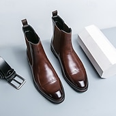 levne Boty Chelsea-Pánské hnědé chelsea boty z umělé kůže – klasické kotníkové boty s kulatou špičkou a pohodlnou podrážkou, stylové společenské boty do práce, na obchodní akce a formální příležitosti.