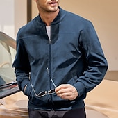 preiswerte Faux-Suede-Jacken-Herren Imitat-Lederjacke Freizeitjacke Urlaub Täglich Warm Tasche Herbst Winter Einfach Mode Klassisch Stehkragen Regulär Schwarz Marineblau Meeresblau Braun Armeegrün Jacken