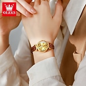 olcso Quartz órák-OLEVS 5645 új eredeti anyák napi ajándék nőknek kvarcóra klasszikus római skála hétköznapi óra bőr vízálló fénylő