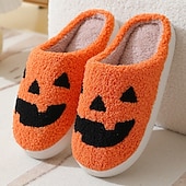 levne Halloween maska a rekvizity-útulné podzimní halloweenské pantofle, roztomilé kreslené dýňové plyšové domácí boty, vtipné chlupaté domácí pantofle, teplé zimní domácí pantofle pro ženy a muže