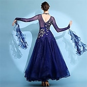 Χαμηλού Κόστους Ανταγωνιστικά Ρούχα-γυναικείο φόρεμα βαλς με μακριά μανίκια, μοντέρνο φόρεμα χορού, φορέματα διαγωνισμών, ένδυση παράστασης