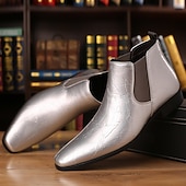 baratos Botas do Chelsea-Botas Chelsea masculinas com relevo dourado – botas de cano curto de couro sintético com acabamento brilhante, sapatos formais elegantes para casamentos, festas e apresentações no palco