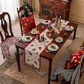 abordables Cuisine de noël-Chemin de table de Noël décoration de table jacquard en chenille décor de table à manger de Noël avec pendentif décor de table festif pour Noël