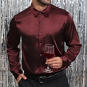 economico Camicie in raso da uomo-Per uomo Camicia Camicia in raso Camicia elegante Camicia casual Camicia con Bottoni Camicia da Ballo Semplice Formale Matrimonio Nero Bianco Vino Blu reale Manica Lunga Bavero Primavera &amp; Autunno