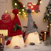 cheap Collectible Figurines-2 Pack Christmas Plush Gnomes Decoration Lighted Handmade Mini gnome Scandinavian, Light Up Swedish Tomte Elf Holiday Present, Battery Operated Xmas Gifts