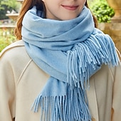 Недорогие Женские накидки и шали-Жен. Прямоугольный платок Шарфы кольцом Повседневные выходные Синий Оранжевый ШАРФ Чистый цвет