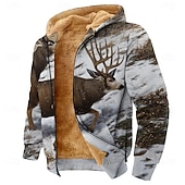 economico Felpe da Caccia-Per uomo Mimetico Cervo Pile Felpa con Cappuccio Giacca di pelle Classico Militare Girocollo All&#039;aperto Campeggio Marrone Grigio Con zip Autunno Inverno progettista