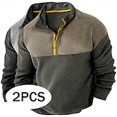 economico T-shirt in maglia waffle-Per uomo Camicia a nido d&#039;ape Maglietta Maglia Mezza Zip Camicia a Maniche Lunghe Manica Lunga Zip a un quarto Autunno Primavera &amp; Autunno Blocco di colori Moda Designer Essenziale Patchwork 2 Pezzi