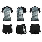 billiga One Pieces Rash Guards-Dam Rash-guards Baddräktsset 2-delade baddräkter med shorts Lappverk Dragkedja fram UPF50+ Snabb tork Hög Elasisitet Kortärmad Badkläder Surfing Dykning Snorkelfenor Sommar