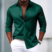 preiswerte Satinhemden für Herren-Herren Hemd Satinhemd Kleidhemd Freizeithemd Knopfhemd Abschlussballhemd Einfach Formell Hochzeit Hellblau Schwarz Weiß Wein Langarm Revers Ganzjahres Bekleidung