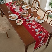 abordables Cuisine de noël-Chemin de table de Noël décoration de table jacquard en chenille décor de table à manger de Noël avec pendentif décor de table festif pour Noël