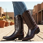 baratos Cowboy &amp; Western Boots-botas de cowboy western clássicas masculinas de couro sintético marrom - padrão em relevo, bico fino e salto médio para rodeio, rancho e uso casual