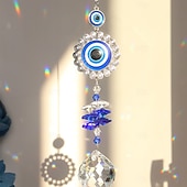 Недорогие Скульптуры-1 шт., украшение на стену в виде круглого синего кристалла, подвесное украшение в виде синего глаза, подходит для украшения сада, террасы, двора, веранды, балкона и теплого подарка.