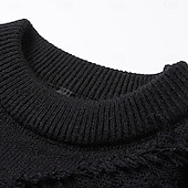 preiswerte Herrenpullover-Herren Pullover Strickpullover Gerippt Stricken Normale Oberteile Gestrickt Zerrissen Einfach Rundhalsausschnitt Mode Basic Urlaub Alltagskleidung Bekleidung Herbst Winter Schwarz Khaki M L XL