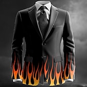 cheap Men&#039;s Printed Blazers-Men&#039;s Flame Blazer Jacket Coat Comfortable Artistic Casual Party Daily Festival 3D Print Buttons Multi Pocket All Seasons Notch Long Sleeve Yellow Red Blue