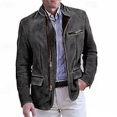abordables Vestes en Suède Synthétique-Homme Veste en faux suède Blazer en faux suède Veste Décontractée Vacances Quotidien Chaud Avec Poches Automne Hiver Uni Mode Classique Col montant Régulier Kaki Gris Veste