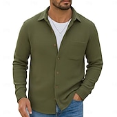 economico camicia da uomo con bottoni-Per uomo Camicia Camicia a nido d&#039;ape Camicia Estiva Camicia casual Camicia con Bottoni Nero Borgogna Blu Verde Kaki Manica Lunga Semplice Testurizzato Bavero Vacanza Casuale Tasca Abbigliamento Moda