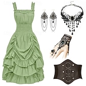 preiswerte Outfits-Gotisch Renaissance Steampunk Kleid Zubehörset Gothic Mädchen Kostüm Damen Fantasie Halloween Karneval Leistung Party Renaissance-Messe Erwachsene Kleid Ohrringe Halskette