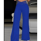 economico gamba larga e vita alta-Per donna Gamba larga Chinos Moda Streetwear Lunghezza intera Vita Alta Semplice Fascia Elastica Comodo Morbido Confortevole Elasticizzato Formale All&#039;aperto Vacanza Nero Bianco Giallo Rosa Primavera