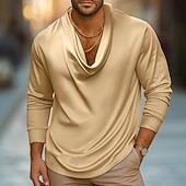 economico Camicie in raso da uomo-Per uomo Camicia Come la seta Camicia in raso Camicia casual Tinta unica Matrimonio Vacanza Bianco Blu marino Oro Manica Lunga Collo di pile Autunno Primavera &amp; Autunno Abbigliamento Arricciato