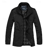 preiswerte Herren-Blazer &amp; -Anzüge-Herren Parka Trenchcoat Urlaub Täglich Herbst Winter Polyester Verschleißfest Oberbekleidung Bekleidung Mode Klassisch Einfach Tasche Revers Reisverschluss