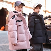 billiga Pojkars dunjacka och parka-Barn Unisex Dunjacka Friluftsjacka Pufferjacka Ytterkläder Ensfärgat Långärmad Håller värmen Vindtät Täcka Utomhus Dagligen Grundläggande Svart Beige Höst Vinter 4 år +