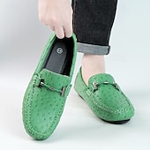 cheap Casual Loafers-Men's Yellow Ostrich Pattern Loafers with Metal Buckle, Casual Slip-On Driving Moccasins for Business, Summer Parties and Everyday Wear