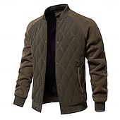 voordelige Heren donsjassen &amp; parka's-Men's Winter Coat Quilted Jacket Fleece Jacket Parka Pocket Polyster Fleece lined Vacation Daily Wear Date Regular Fashion Casual Comfortable Thermal Warm Fall Winter Solid / Plain Color Camel Green