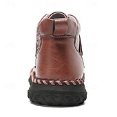baratos Botas de cano curto-Botas masculinas de couro sintético genuíno marrom para caminhadas ao ar livre com sola antiderrapante – calçado casual para viagem e aventura