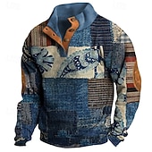 Men's Boho Paisley Damask Flower / Plants Sweatshirt Sweatshirts Long Sleeve Sweatshirt Henley Graphic Print Holiday Going out Festival Buckle Print Fall Winter4