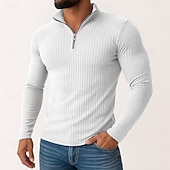 economico T-shirt in maglia a coste-Per uomo Maglietta Maglietta con Zip a Quarti Maglietta a Maglia a Coste Manica Lunga Zip a un quarto Primavera Autunno Inverno Semplice Striscia di Fossa Moda Designer Essenziale Lavoro a maglia