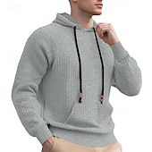 economico felpe con cappuccio da uomo di base-Per uomo Felpa con cappuccio Felpa con cappuccio a nido d&#039;ape Nero Bianco Cachi Grigio chiaro Grigio scuro Con Cappuccio Semplice Pieghettato Patchwork Testurizzato Sport &amp; Outdoor Casuale Quotidiano