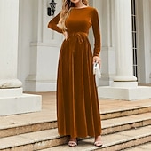 preiswerte abendkleider-Damen Midikleid Samtkleid Cocktailkleid Elegant Mode Modern Outdoor Party Party-Abendmode Normale Passform Einfach Langarm Rundhalsausschnitt Schwarz Rote Blau Dunkelgrün Frühling Herbst