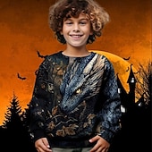 billiga Pojkes Halloween kostymer-Halloween Pojkar 3D Drake Tröja Långärmad Vår Höst Mode Grundläggande Barn 4-12 år Rund hals Utomhus Ledigt Dagligen Normal