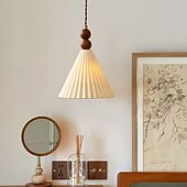 economico Luci a sospensione-lampada a sospensione affusolata in tessuto plissettato, lampada a sospensione in legno e ceramica, lampada a sospensione per sala da pranzo, ristorante, bar, camera da letto 85-265 V