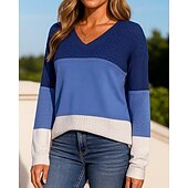 billiga Huvtröja &amp; Sweatshirt-Dam Stickad tröja Pullover tröja Ihålig Långärmad Överdelar Fritids- Höst V-hals Färgblock Mode Utomhus Resor Sport Sportkläder Sportkläder Vinrött Svart Vit