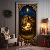 olcso Karácsonyi ajtóburkolatok-Karácsonyi Ajtófólia Betlehem Színhely Ajtófüggöny Babával és 2025 Karácsonyi Ajtófüggő Ünnepi Party Otthoni Dekorációhoz