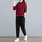 economico Tute da ginnastica-Per donna Felpe con cappuccio da salotto Tute in pile con tasca Tinta unita Completo Abbigliamento Autunno &amp; Inverno Nero Rosso Palestra All&#039;aperto Corsa Antivento Caldo Manica Lunga Sport
