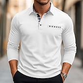 preiswerte Herren Klassisches Polo-Herren Golfshirt Piqué-Poloshirt Urlaub Arbeit Umlegekragen Langarm Mode Basic Einfarbig Karomuster Kariert Knöpfe Sommer Frühling Herbst Normale Passform Schwarz Weiß Gelb Marineblau Golfshirt
