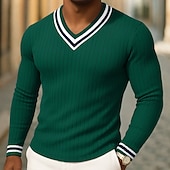 preiswerte Basic-T-Shirts-Herren T-Shirt Langarm V Ausschnitt Henley Sommer Frühling Herbst Einfach Zeitgenössisch Modern Lässig Farbblock Knöpfe Basic Heim Straße Lässig Blau Grün Violett Top T-Shirt für Herren