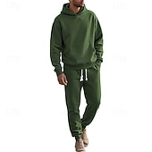 abordables Survêtements de base-Homme Ensemble Survetement Ensemble de tenues Ensemble de sweats à capuche Sweat à Capuche Extérieur Quotidien Sports Jacquard Cordon de serrage Uni Noir Blanche Kaki Polyester Tenues de Sport Mode