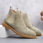 abordables Bottes de Chelsea-Bottines Chelsea grises pour hommes avec détails brogue à bout d&#039;aile, style vintage élégant pour les mariages, le travail et les occasions semi-formelles