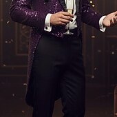 お買い得  パーティースーツ-男性用 タキシード クロージャーカラー パーティー ソリッド ブラック Sliver ルビーレッド スリムフィット シングルブレスト 2つボタン