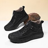 baratos Botas de cano curto-Botas masculinas de couro sintético genuíno marrom para caminhadas ao ar livre com sola antiderrapante – calçado casual para viagem e aventura