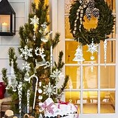 billige Ornamenter-32 stk krystallklare julepynt i akryl med snøflak, reinsdyr og istappklokker &amp;blinkende lyseffekt egnet for festdekorasjoner, jul, bursdagsfeiringer