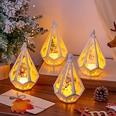 abordables luces navideñas interiores-1 pieza 16 * 9,6 cm luz de vela iluminada LED navideña, linterna de mano, luz de adorno de decoración de mesa de reunión interior y exterior, luz colgante de luz de viento lr1130 * 3 baterías