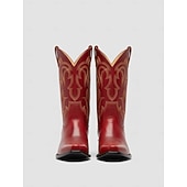 voordelige Vrouwen-Rode leren cowboylaarzen voor dames met geborduurd westernpatroon - stijlvolle schoenen voor trendy outfits in de stad