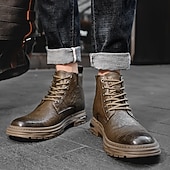 economico Stivali da lavoro-Per uomo Stivali Retrò Camminata Vintage Quotidiano PU Confortevole Stivali a Metà Polpaccio Allacciatura Nero Cachi Primavera Autunno