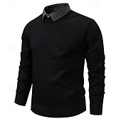cheap Men&#039;s Pullover Sweater-Men&#039;s Pullover Sweater Jumper Knit Sweater Ribbed Knit Regular Tops Knitted Fleece Plain Turndown Fashion Basic Vacation Daily Wear Clothing Apparel Winter Black Dark Gray S M L